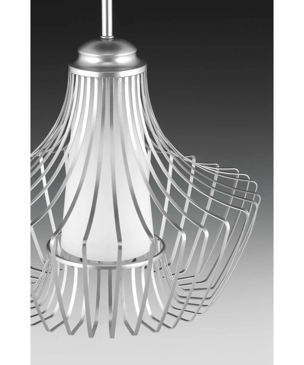 Finn 1-Light Etched White Glass Global Pendant Light Metallic Silver - Image 2
