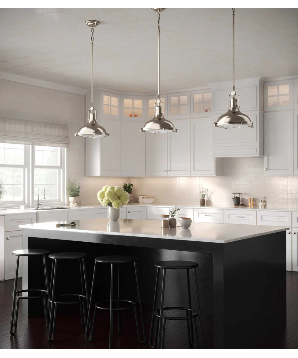Fresnel Lens LED Clear Fresnel Glass Coastal Pendant Light Brushed Nickel - Image 5