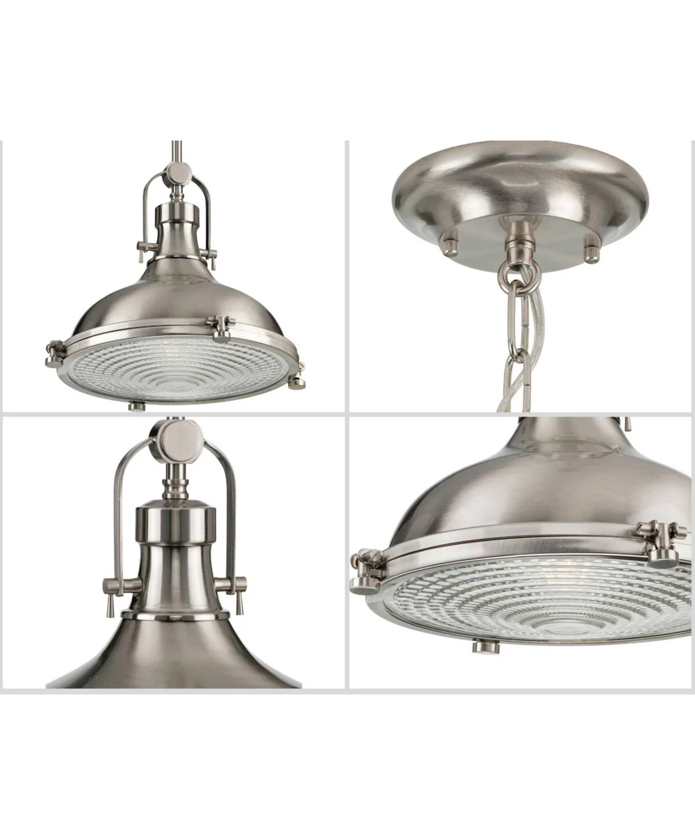 Fresnel Lens LED Clear Fresnel Glass Coastal Pendant Light Brushed Nickel - Image 8