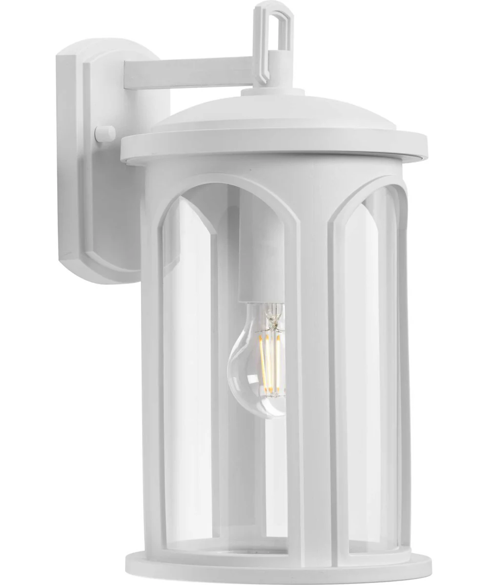 Gables 1-Light Coastal Clear Glass Outdoor Wall Lantern Satin White