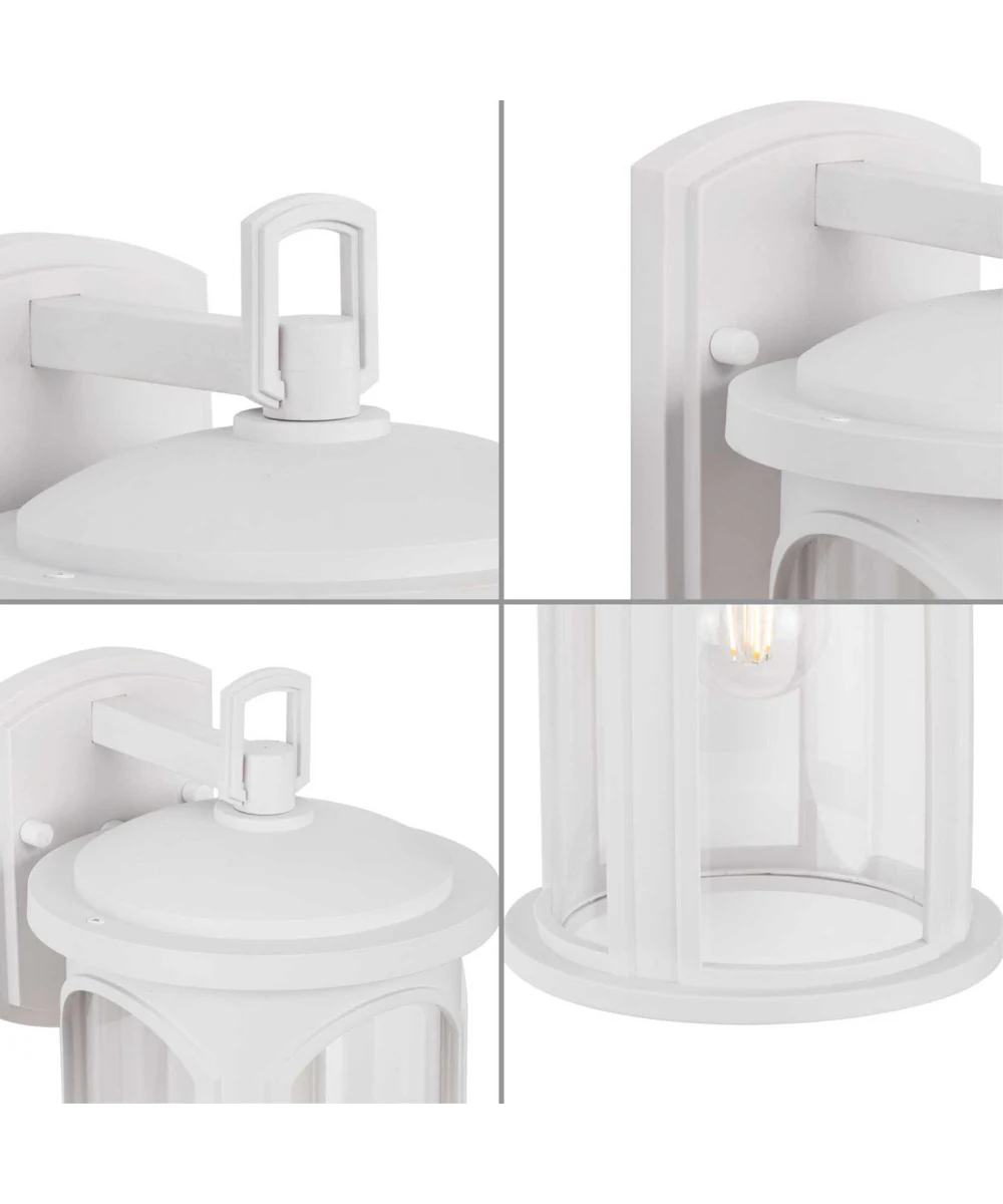 Gables 1-Light Coastal Clear Glass Outdoor Wall Lantern Satin White - Image 4
