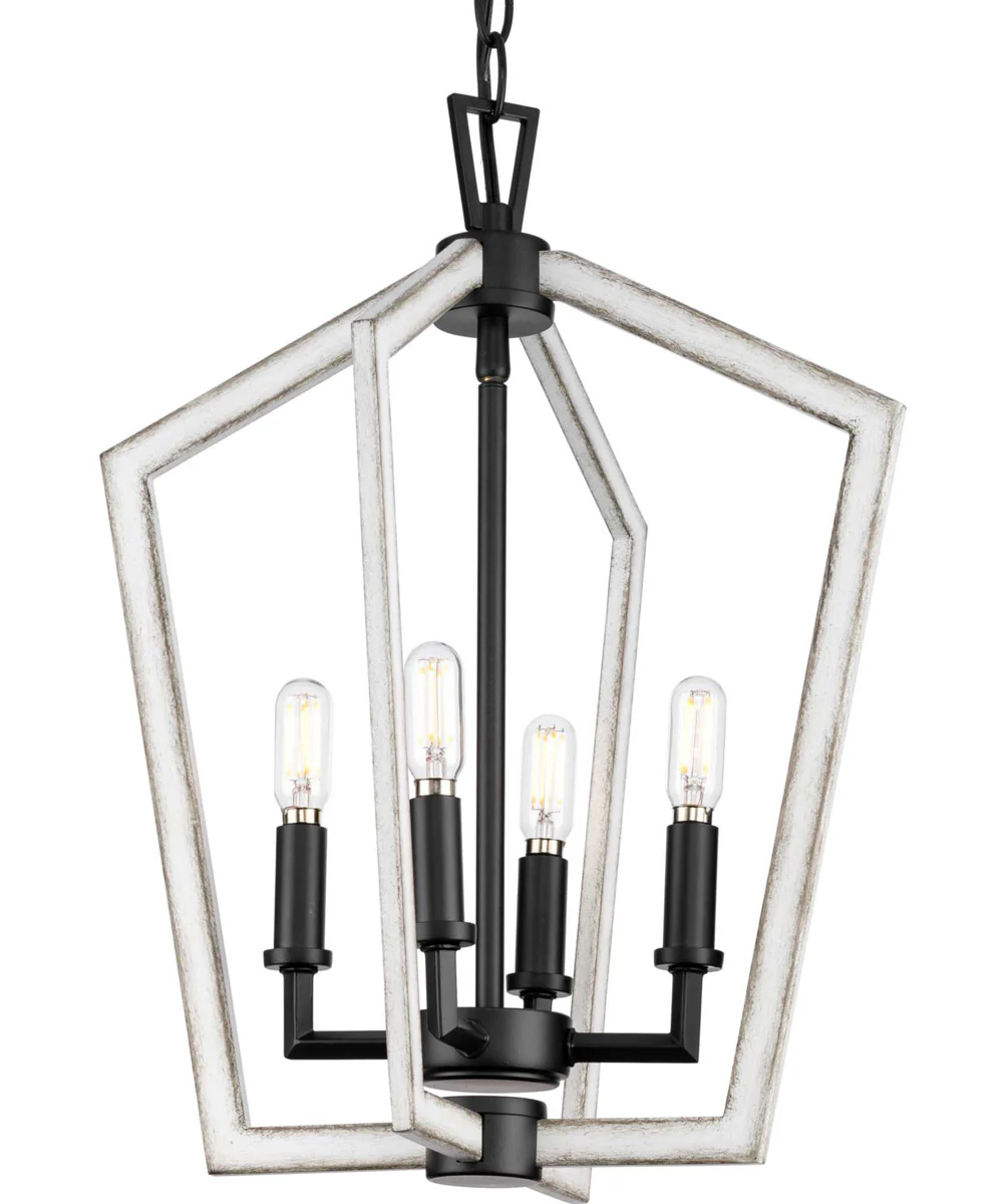 Galloway 4-Light 18" Modern Farmhouse Chandelier with Distressed White Accents Matte Black