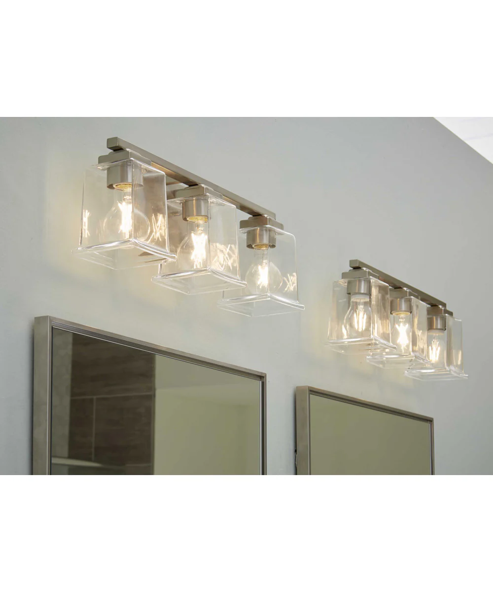 Gilmour 3-Light Modern Farmhouse Clear Glass Bath Vanity Light Brushed Nickel - Image 2