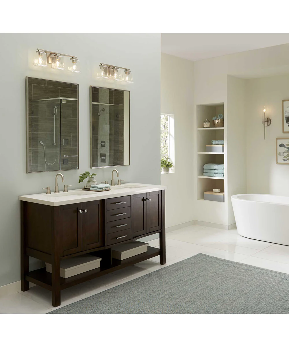 Gilmour 3-Light Modern Farmhouse Clear Glass Bath Vanity Light Brushed Nickel - Image 3