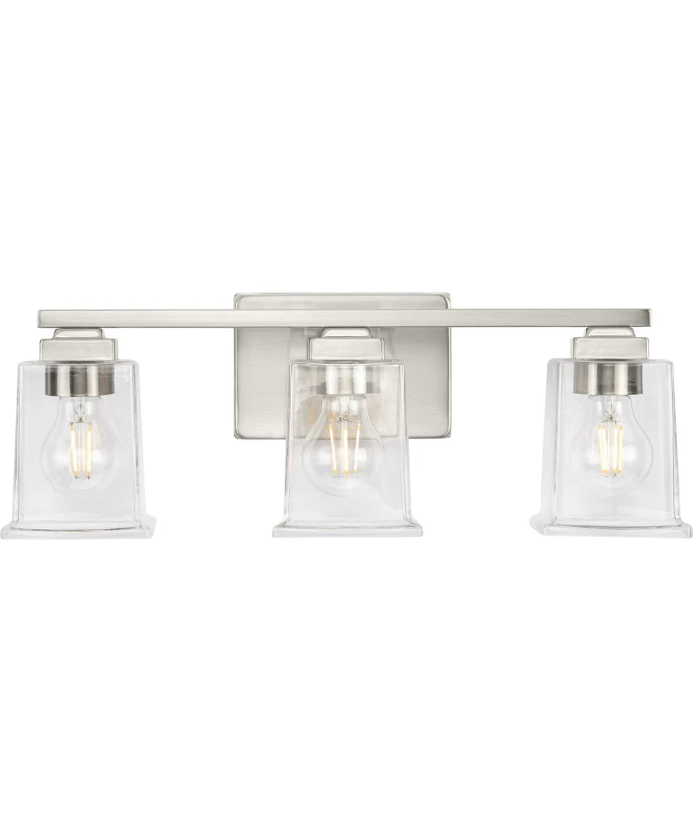 Gilmour 3-Light Modern Farmhouse Clear Glass Bath Vanity Light Brushed Nickel - Image 5