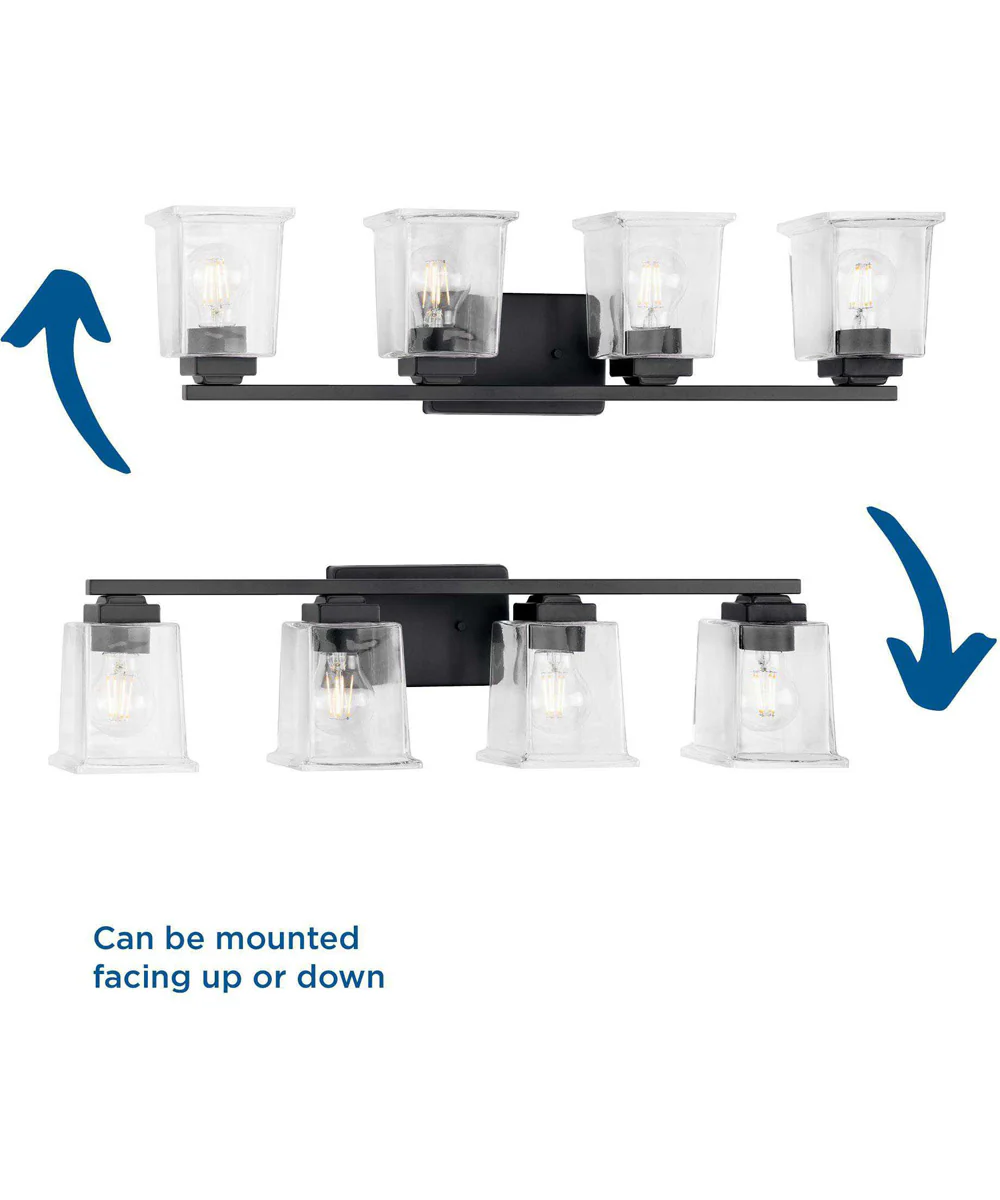 Gilmour 4-Light Modern Farmhouse Clear Glass Bath Vanity Light Matte Black - Image 2