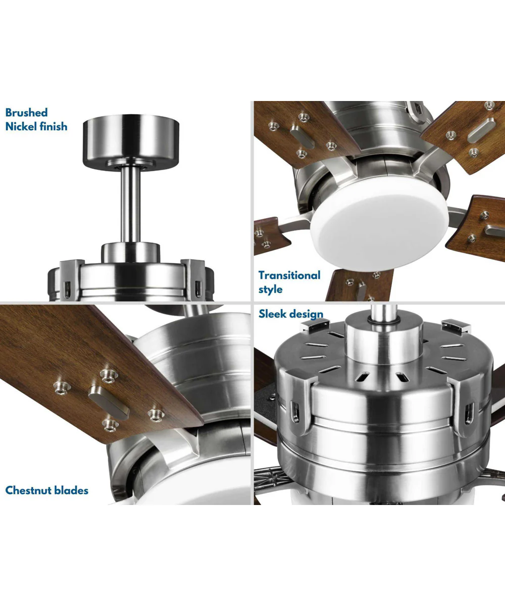 Glenfalls 5-Blade Reversible Chestnut 56-Inch LED Transitional Ceiling Fan Brushed Nickel - Image 6