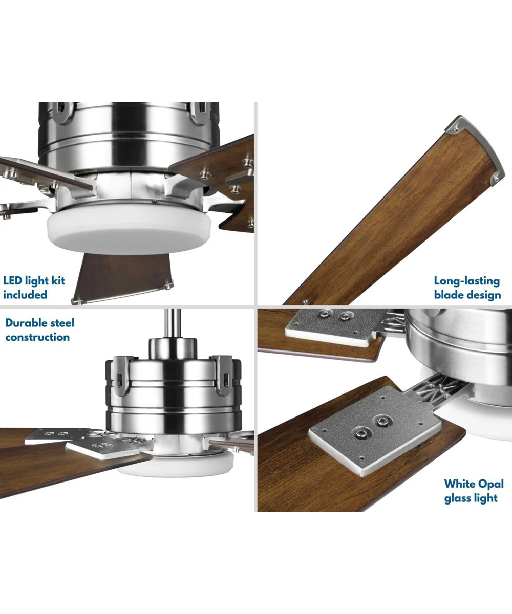 Glenfalls 5-Blade Reversible Chestnut 56-Inch LED Transitional Ceiling Fan Brushed Nickel - Image 7