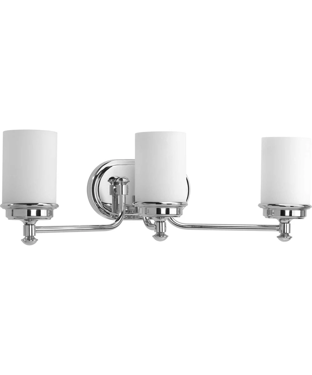 Glide 3-Light Etched Opal Glass Coastal Bath Vanity Light Polished Chrome
