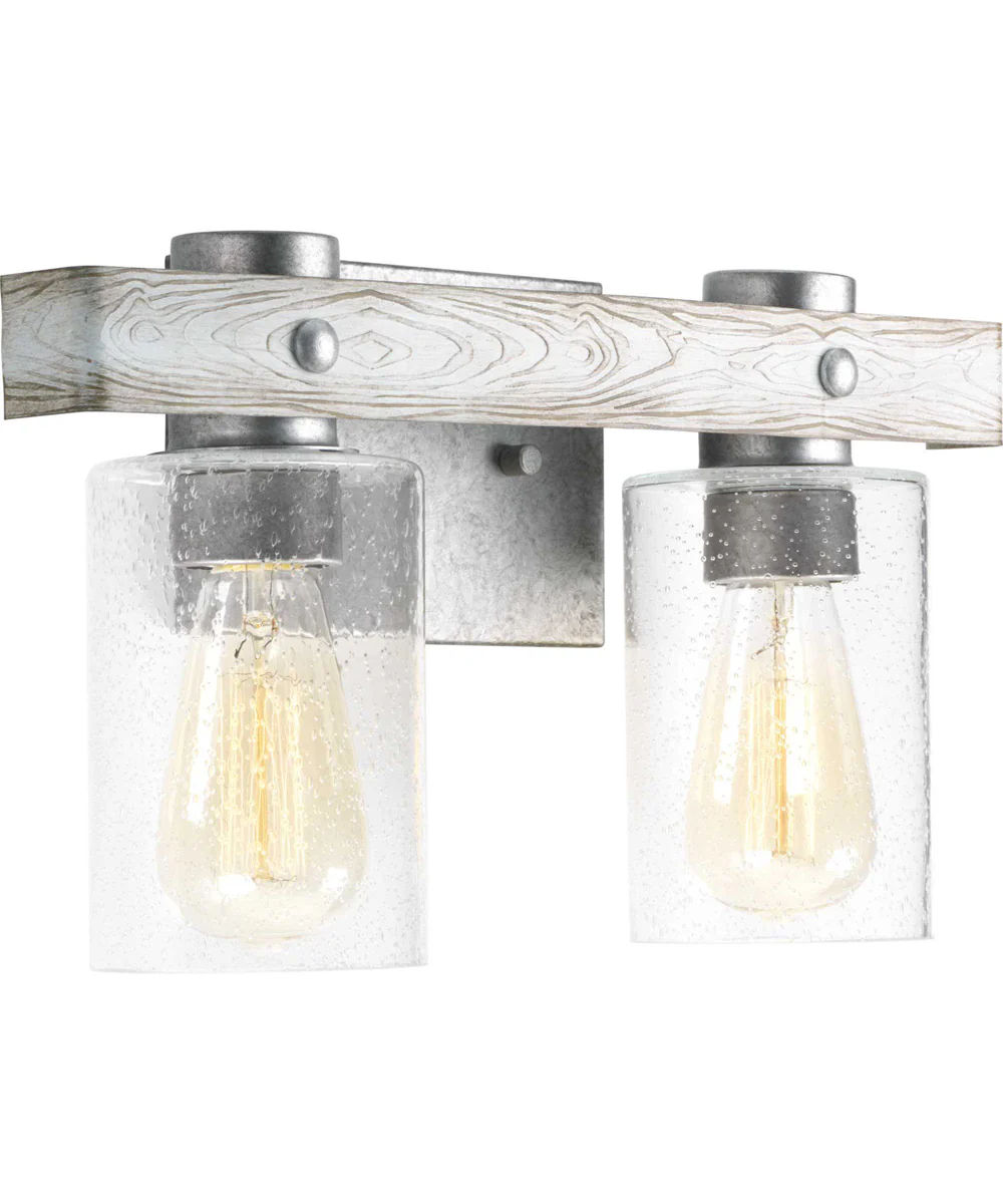 Gulliver 2-Light Clear Seeded Glass Coastal Bath Vanity Light Galvanized Finish - Image 6