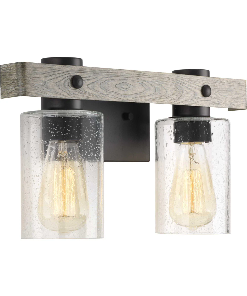 Gulliver 2-Light Clear Seeded Glass Coastal Bath Vanity Light Graphite - Image 4