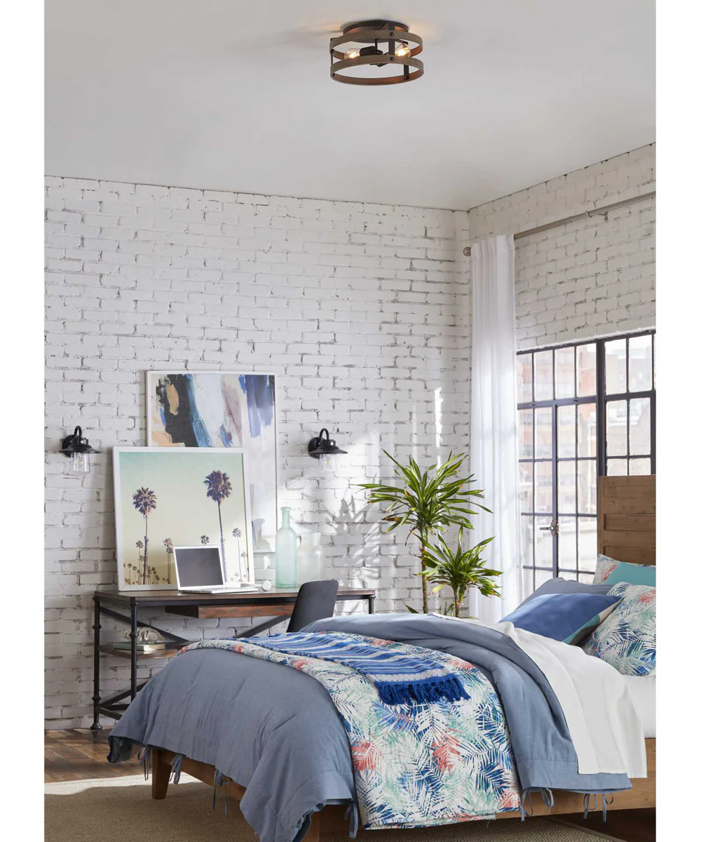 Gulliver 2-Light Weathered Gray Farmhouse Style Flush Mount Ceiling Light Graphite - Image 3