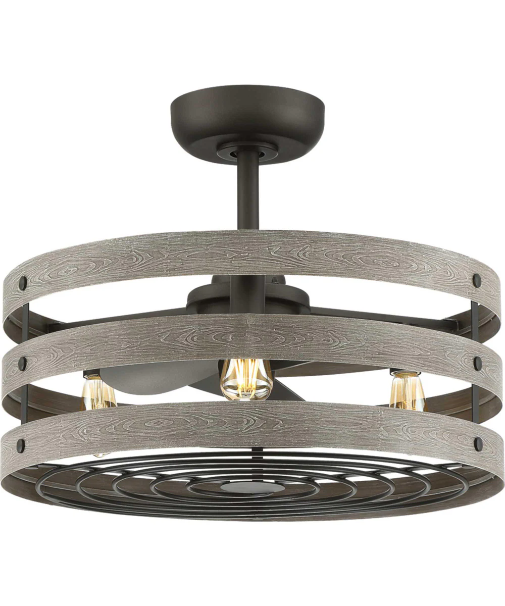 Gulliver 23" 3-Blade Gray Weathered Faux Wood Finish Ceiling Fan with LED Bulbs Graphite