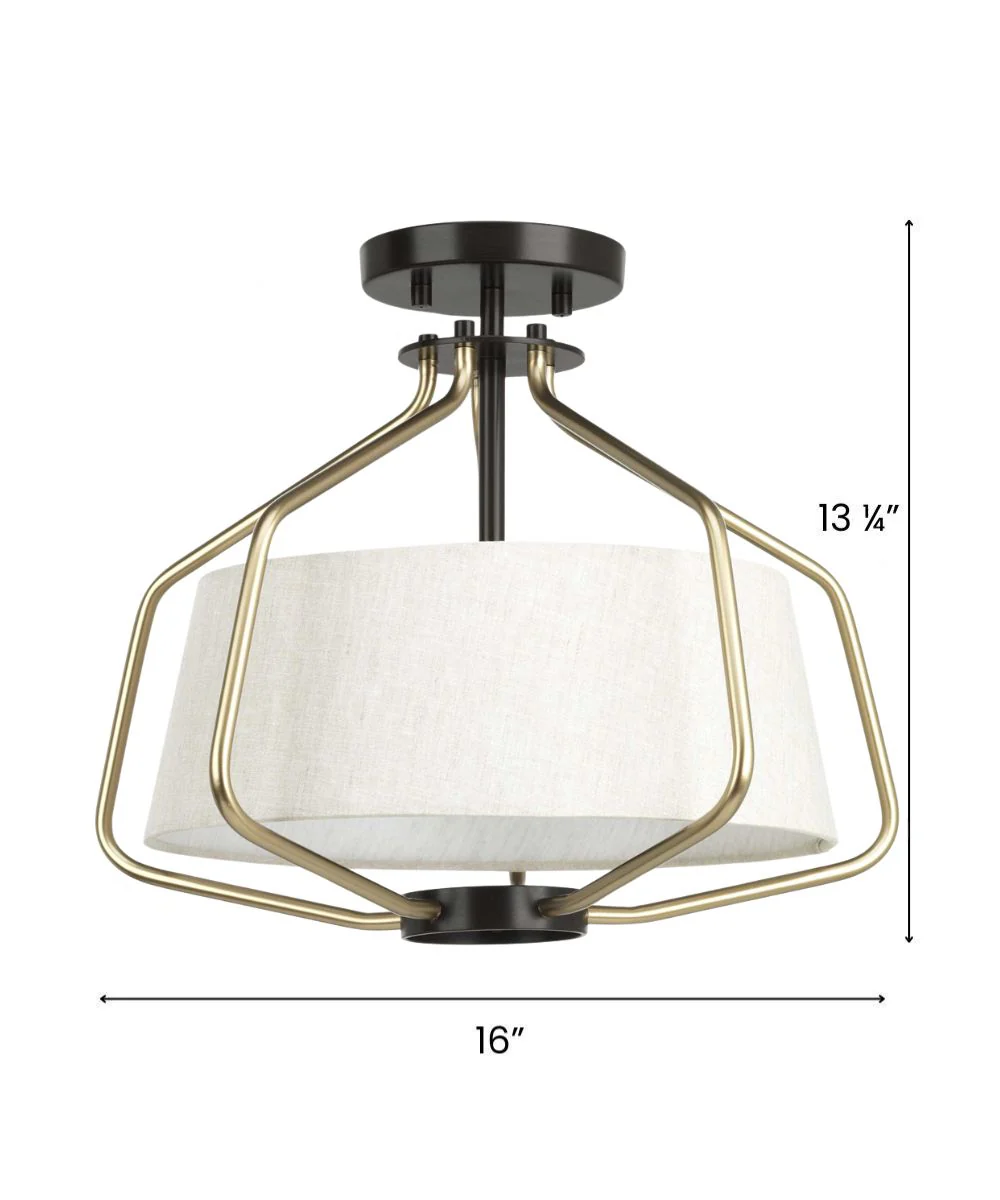Hangar 2-Light 16"w Semi-Flush Mount/Pendant Convertible Light Fixture Antique Bronze by Progress - Image 3