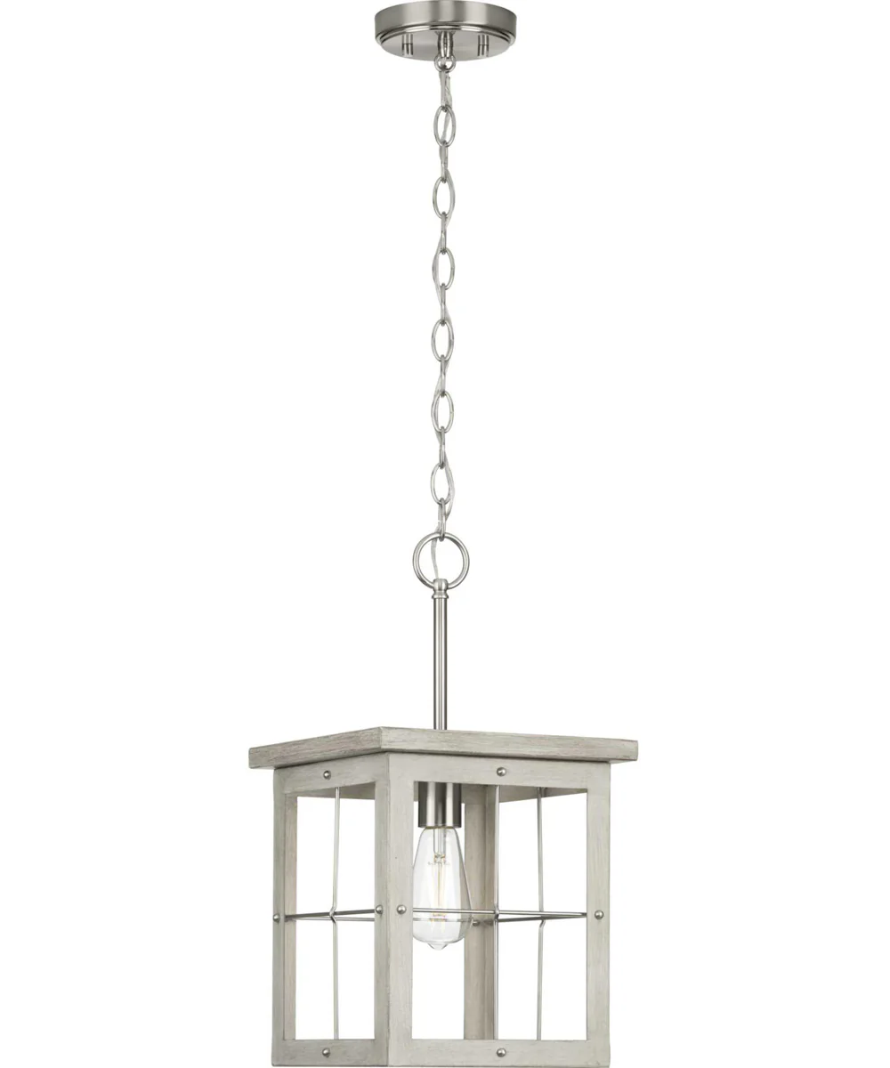 Hedgerow 1-Light Grey Washed Oak Farmhouse Style Hanging Mini-Pendant Light Brushed Nickel - Image 2