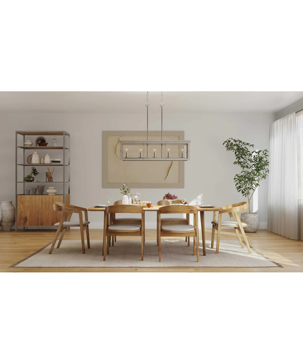 Hedgerow 5-Light Grey Washed Oak Farmhouse Style Linear Island Chandelier Light Brushed Nickel - Image 2