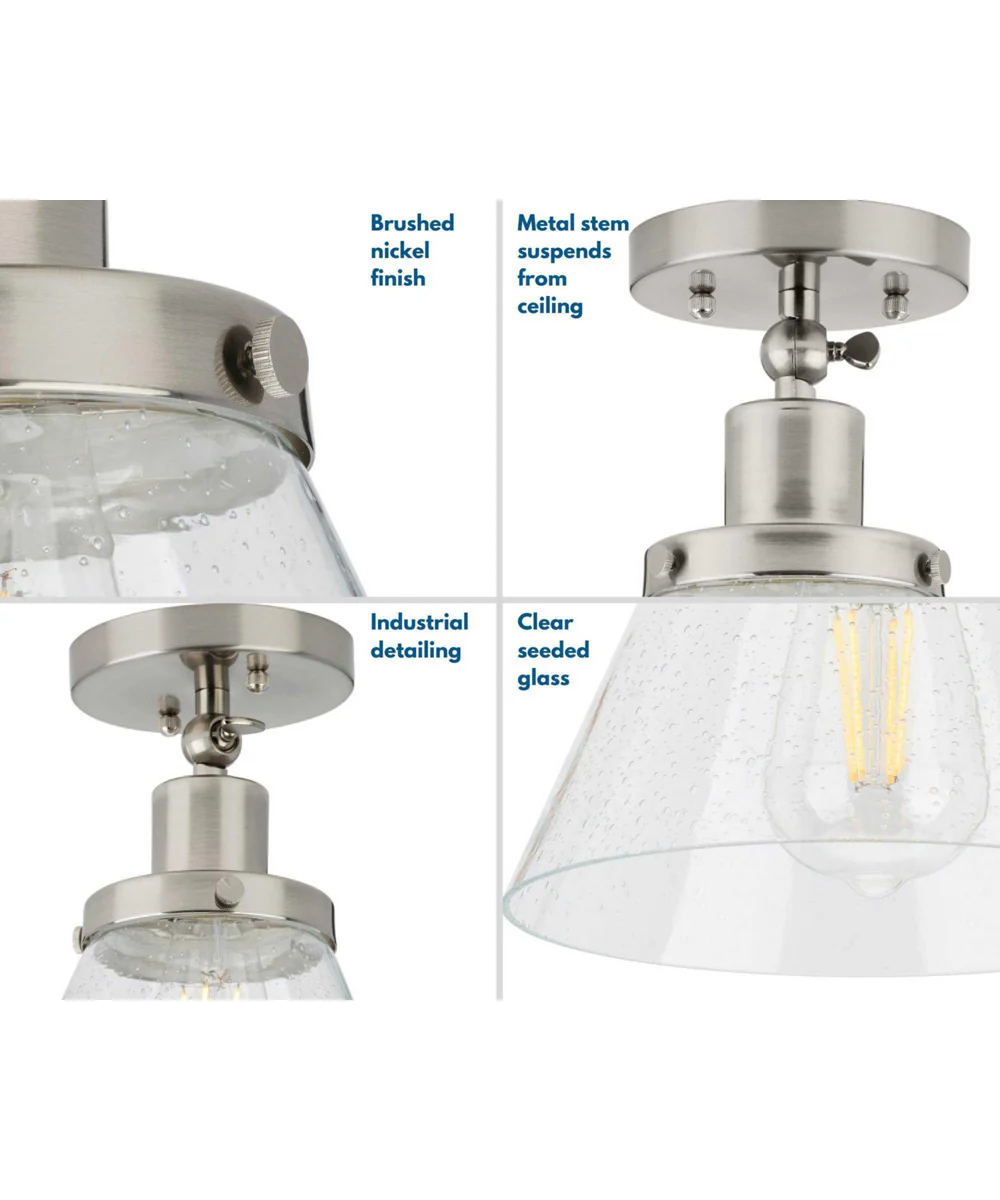 Hinton 1-Light Seeded Glass Vintage Style Ceiling Light Brushed Nickel - Image 3
