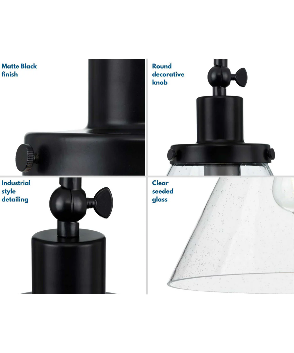 Hinton 1-Light Seeded Glass Vintage Style Hanging Pendant Light Matte Black - Image 4