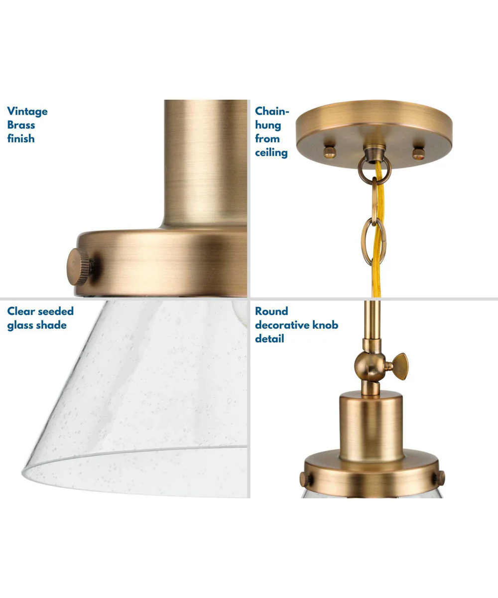 Hinton 1-Light Seeded Glass Vintage Style Hanging Pendant Light Vintage Brass - Image 4