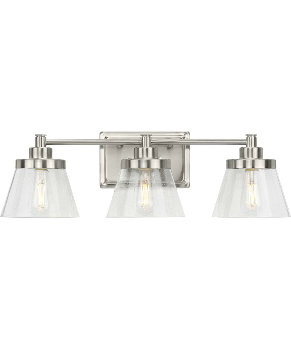 Hinton 3-Light Clear Seeded Glass Farmhouse Bath Vanity Light Brushed Nickel - Image 3