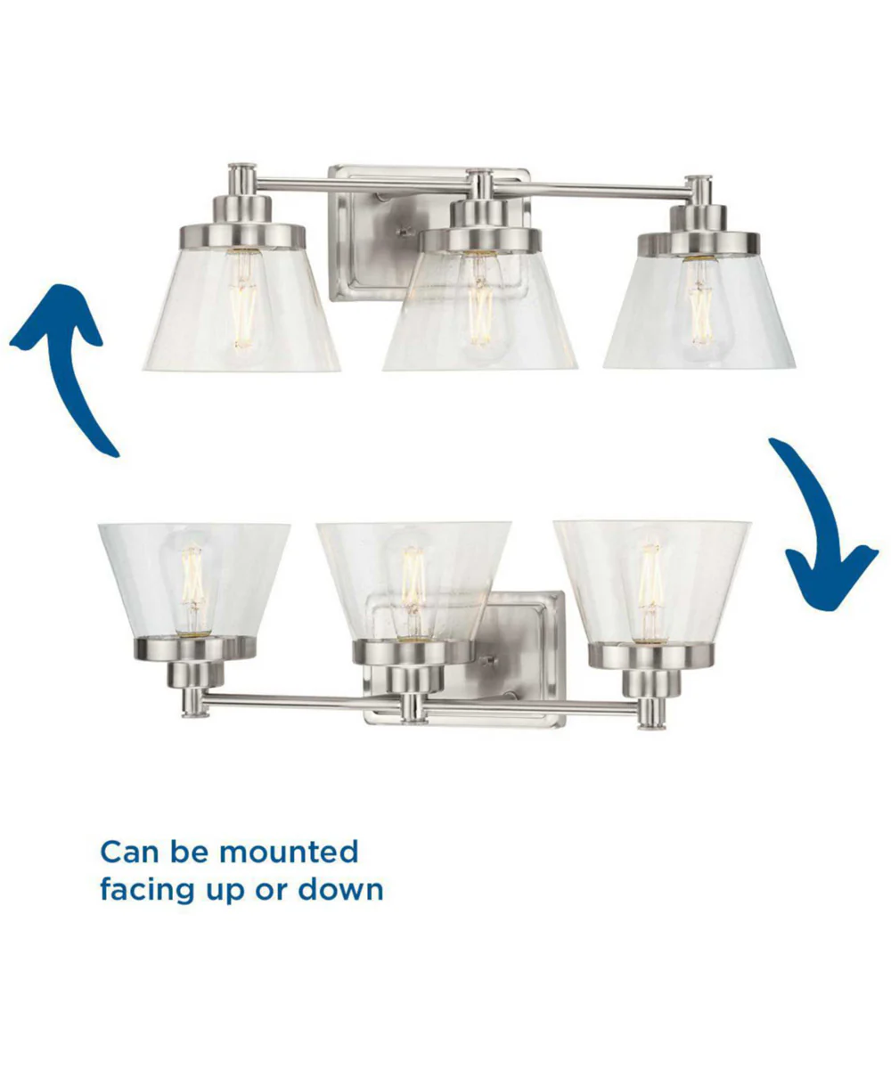 Hinton 3-Light Clear Seeded Glass Farmhouse Bath Vanity Light Brushed Nickel - Image 6