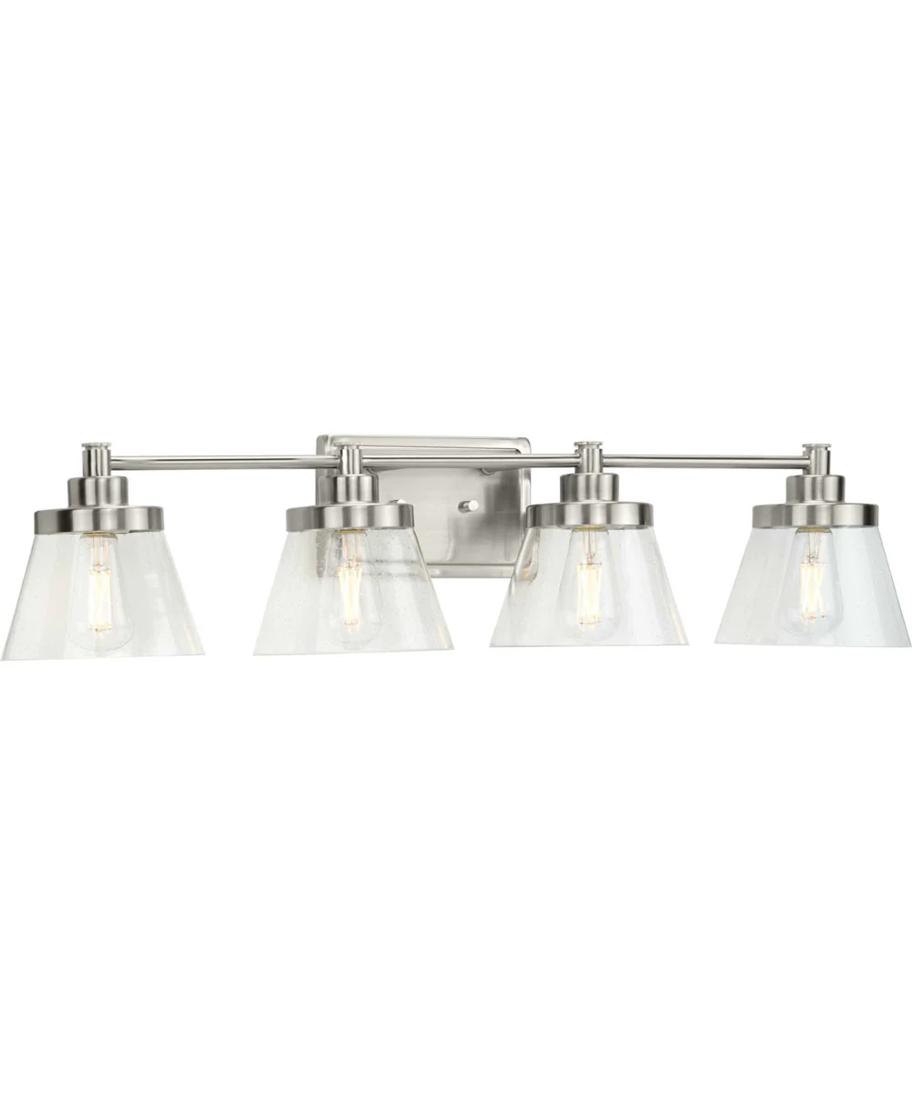 Hinton 4-Light Clear Seeded Glass Farmhouse Bath Vanity Light Brushed Nickel