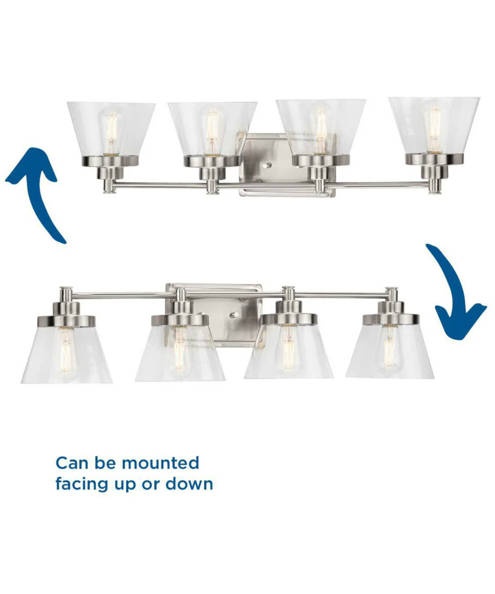 Hinton 4-Light Clear Seeded Glass Farmhouse Bath Vanity Light Brushed Nickel - Image 4