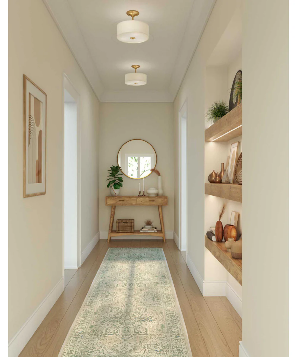 Inspire 2-Light Summer Linen Shade New Traditional Semi-Flush Light Satin Brass - Image 3