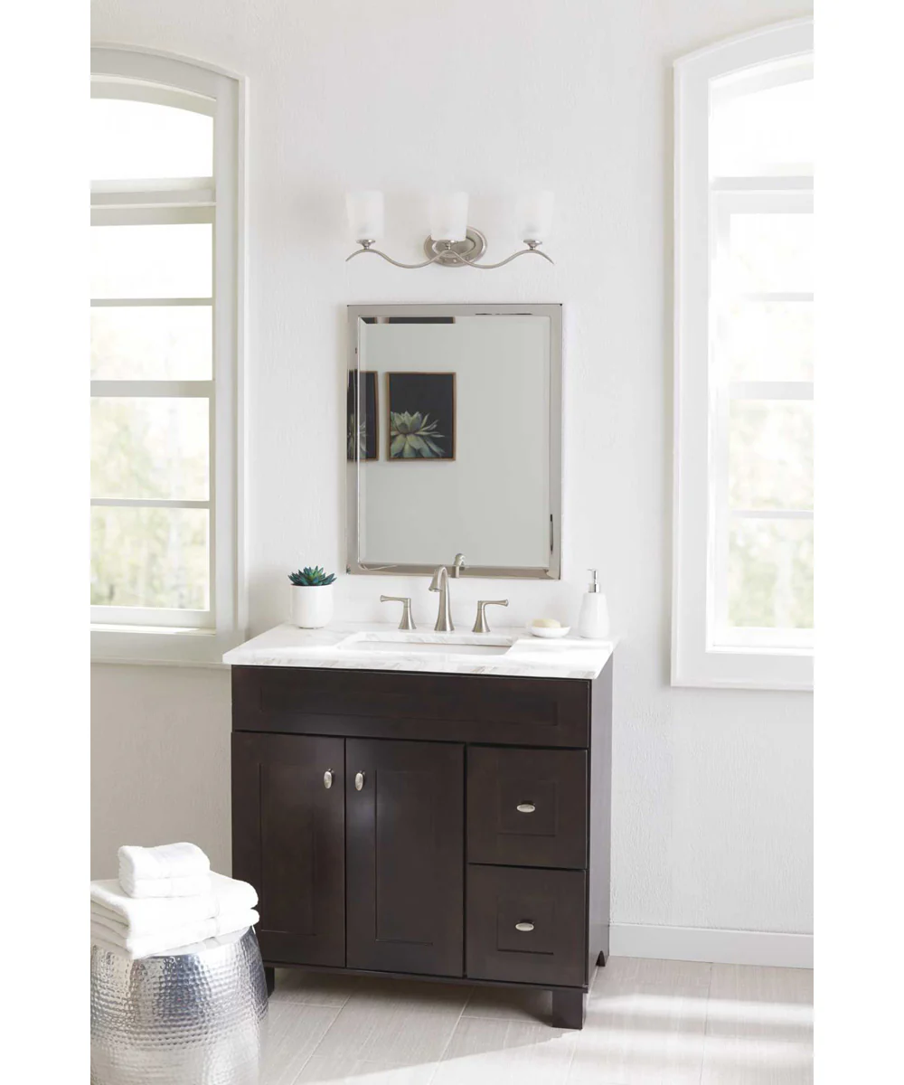Inspire 3-Light Etched Glass Traditional Bath Vanity Light Brushed Nickel - Image 4