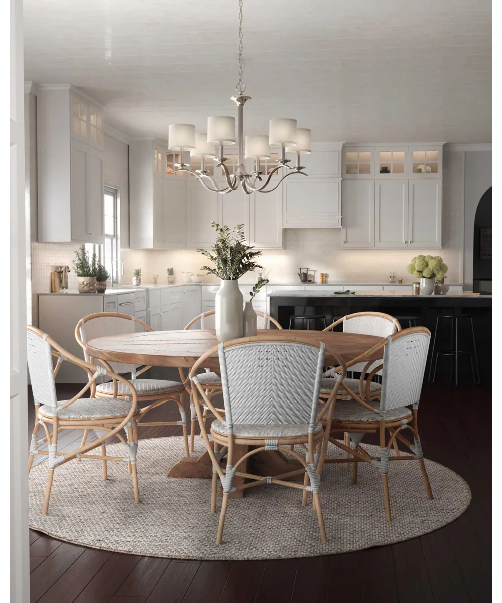 Inspire 6-Light White Linen Shade Traditional Chandelier Light Brushed Nickel - Image 2