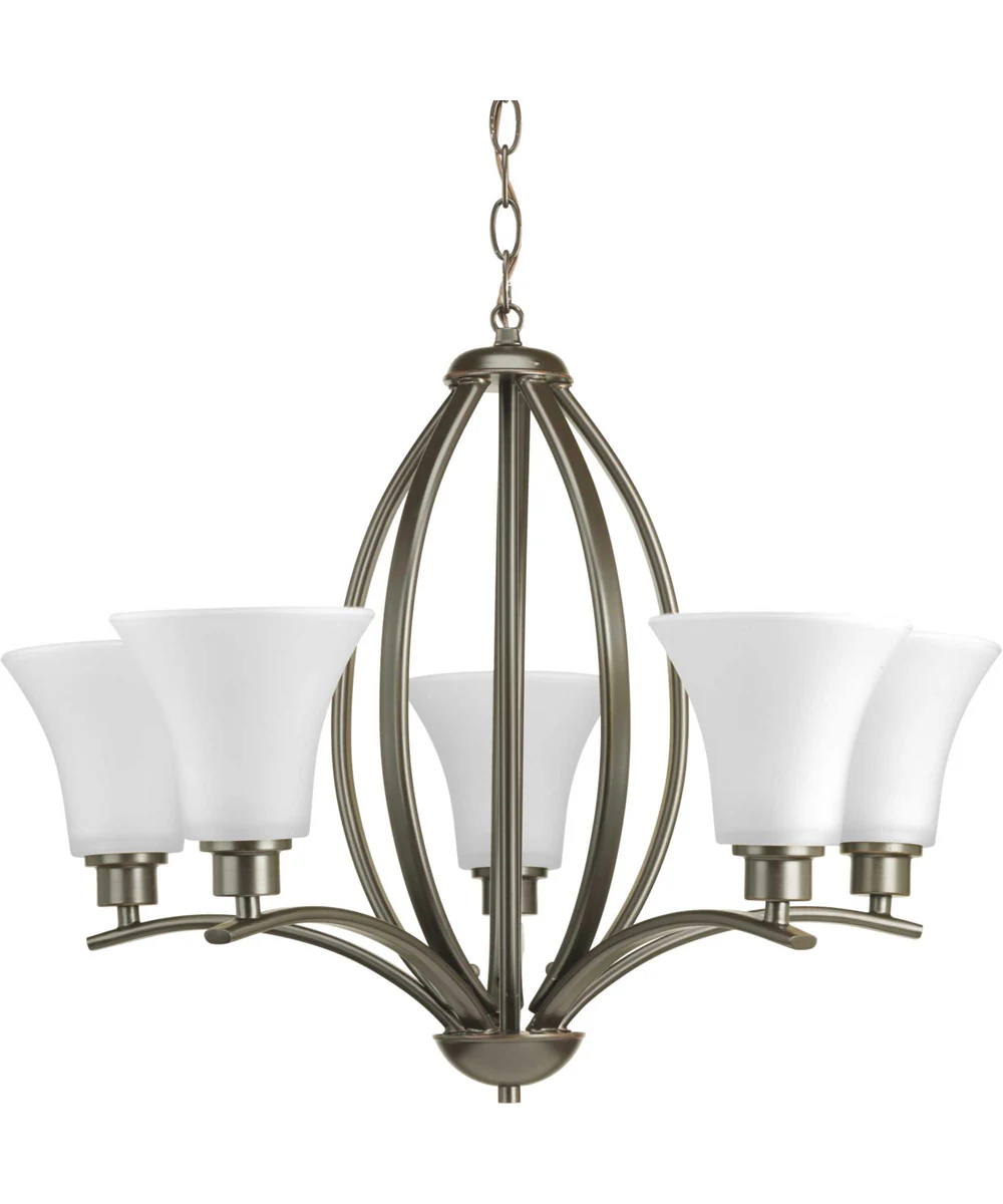 Joy 5-Light Etched White Glass Traditional Chandelier Light Antique Bronze - Image 2