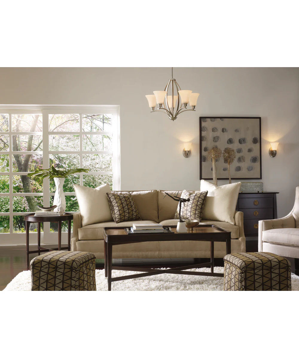 Joy 5-Light Etched White Inside Glass Traditional Chandelier Light Brushed Nickel - Image 2