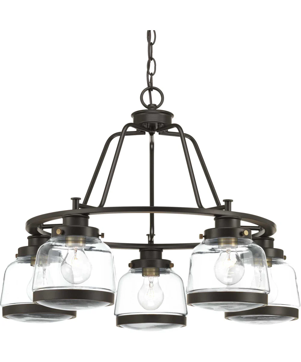 Judson 5-Light Clear Glass Farmhouse Chandelier Light Antique Bronze - Image 2