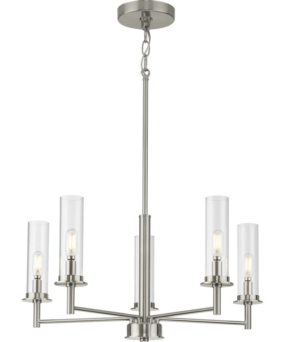 Kellwyn 5-Light Clear Glass Transitional Style Chandelier Light Brushed Nickel - Image 2