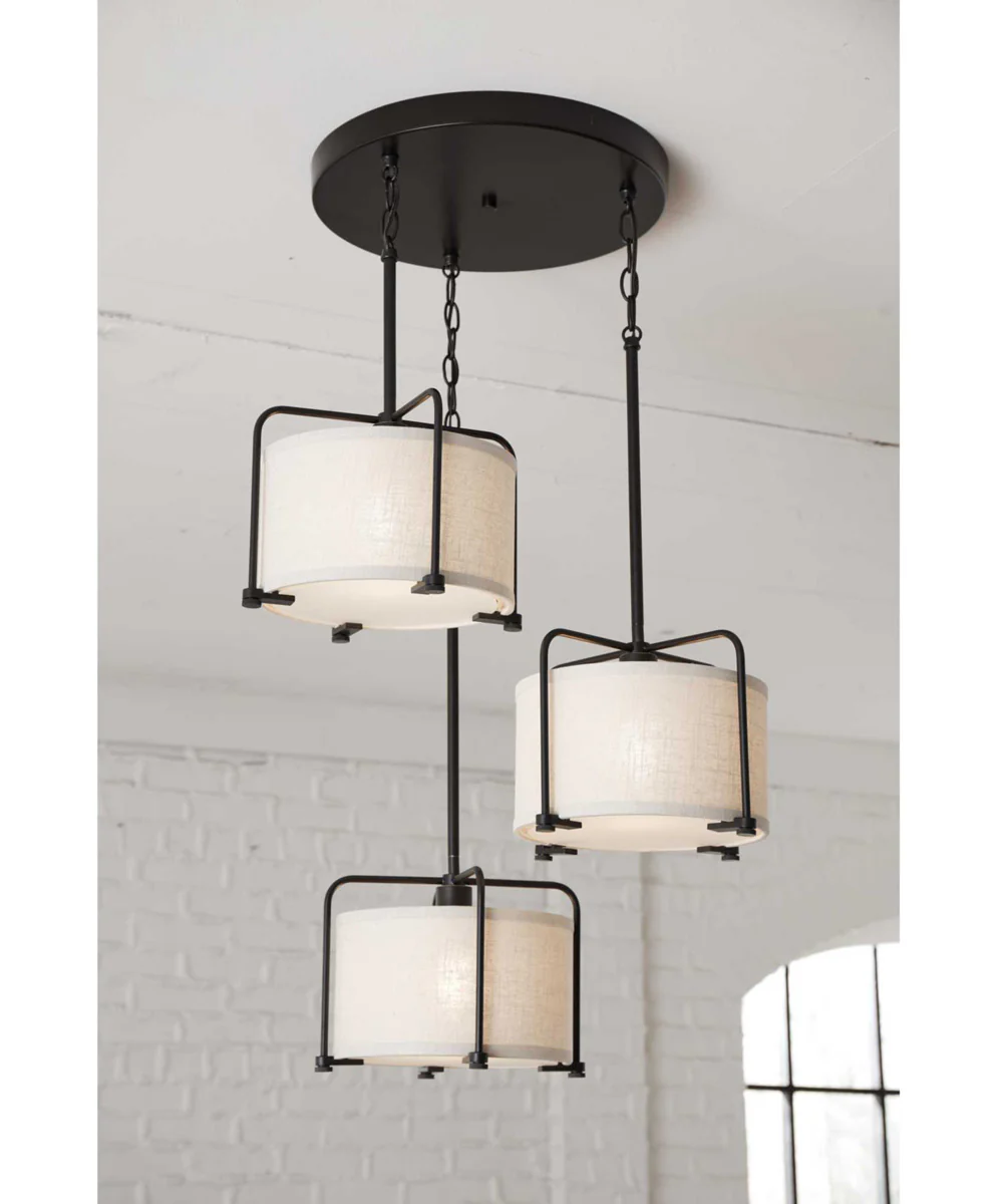 Kempsey 1-Light Harvest Linen Shade Farmhouse Pendant Light Antique Bronze - Image 2