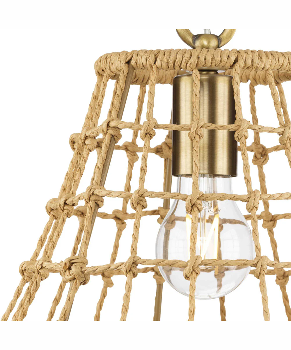 Laila 1-Light Coastal Pendant with Woven Jute Accent Vintage Brass - Image 7