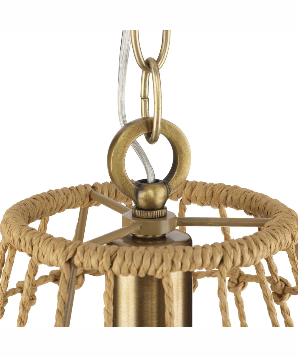 Laila 1-Light Coastal Pendant with Woven Jute Accent Vintage Brass - Image 9