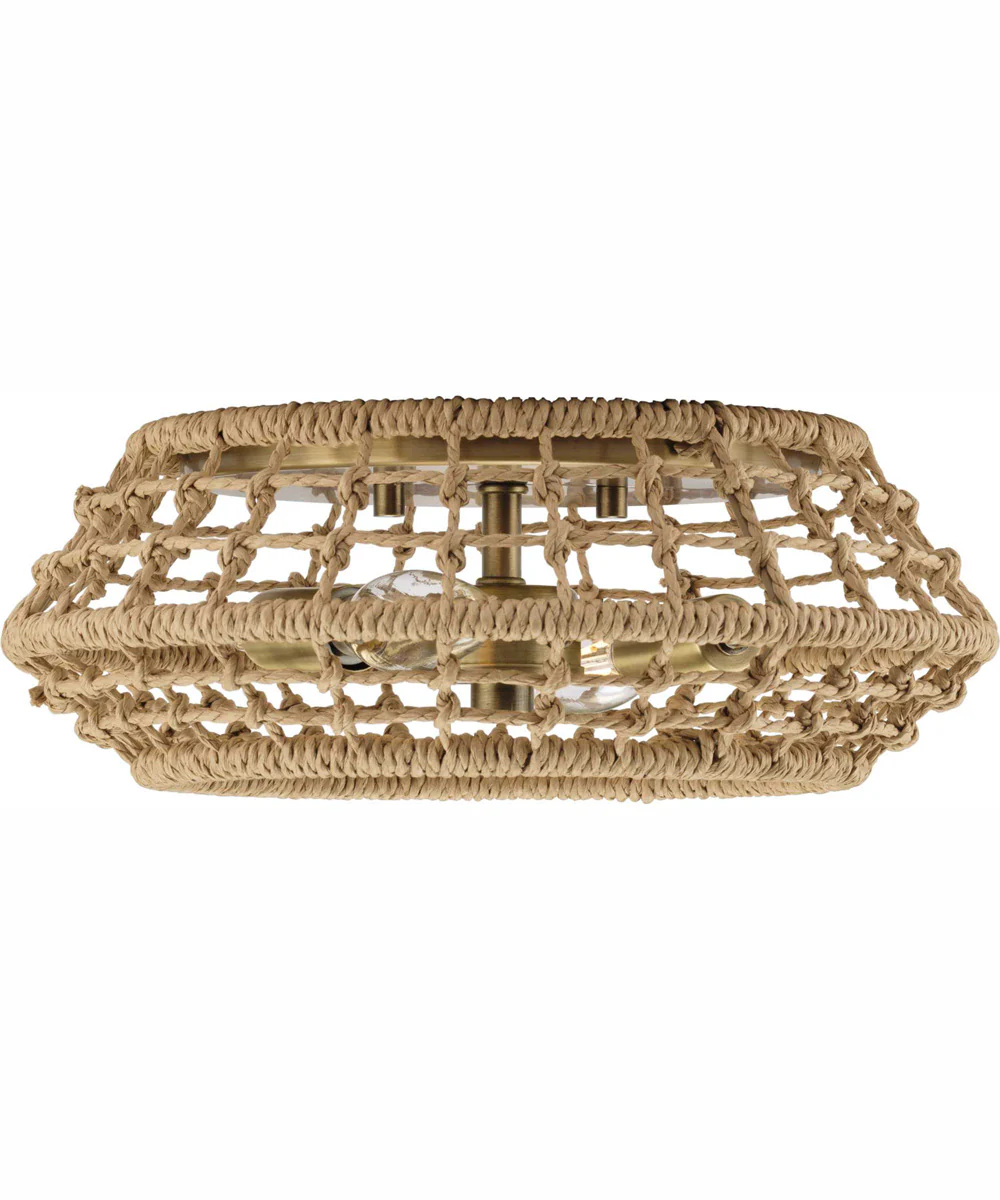 Laila 12-1/4 in. 2-Light Coastal Flush Mount with Woven Jute Accents Vintage Brass - Image 7