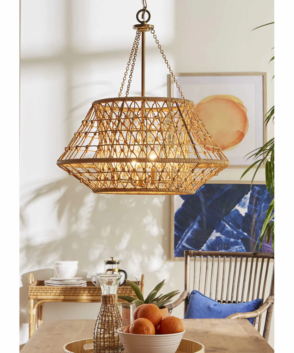 Laila 4-Light Coastal Chandelier with Woven Jute Accents Vintage Brass - Image 3