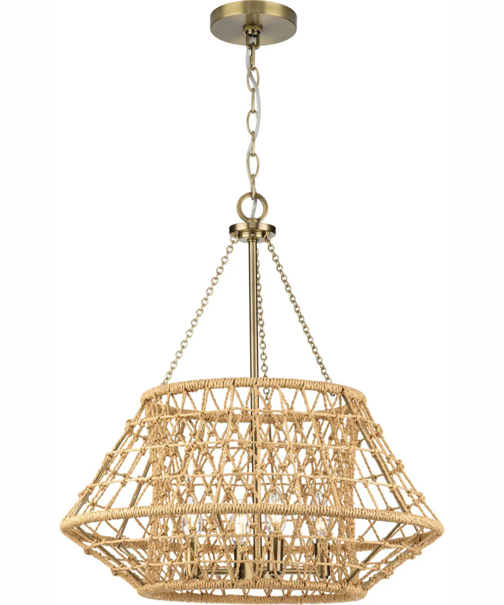 Laila 4-Light Coastal Chandelier with Woven Jute Accents Vintage Brass - Image 4