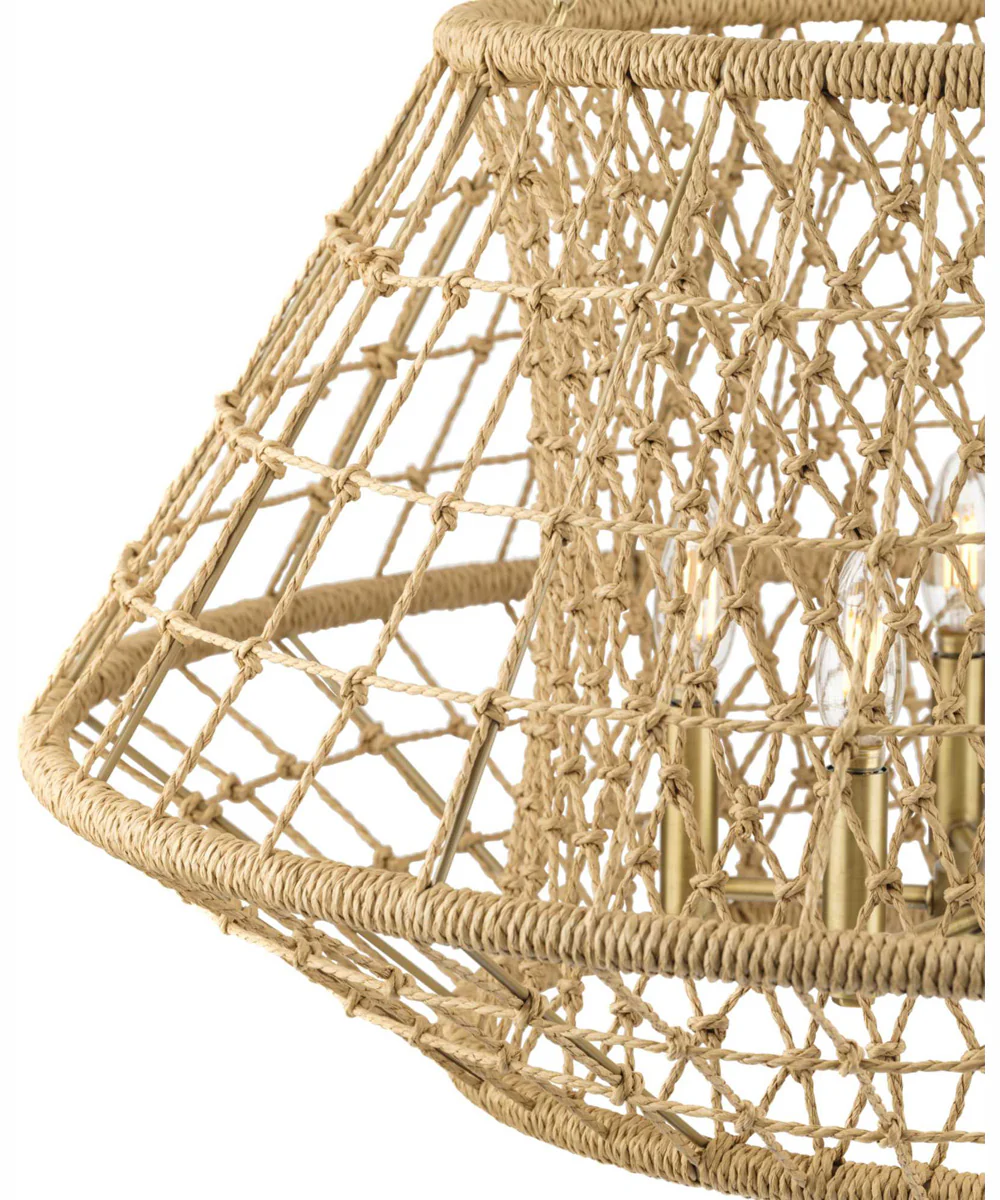 Laila 5-Light Coastal Chandelier with Woven Jute Accents Vintage Brass - Image 4