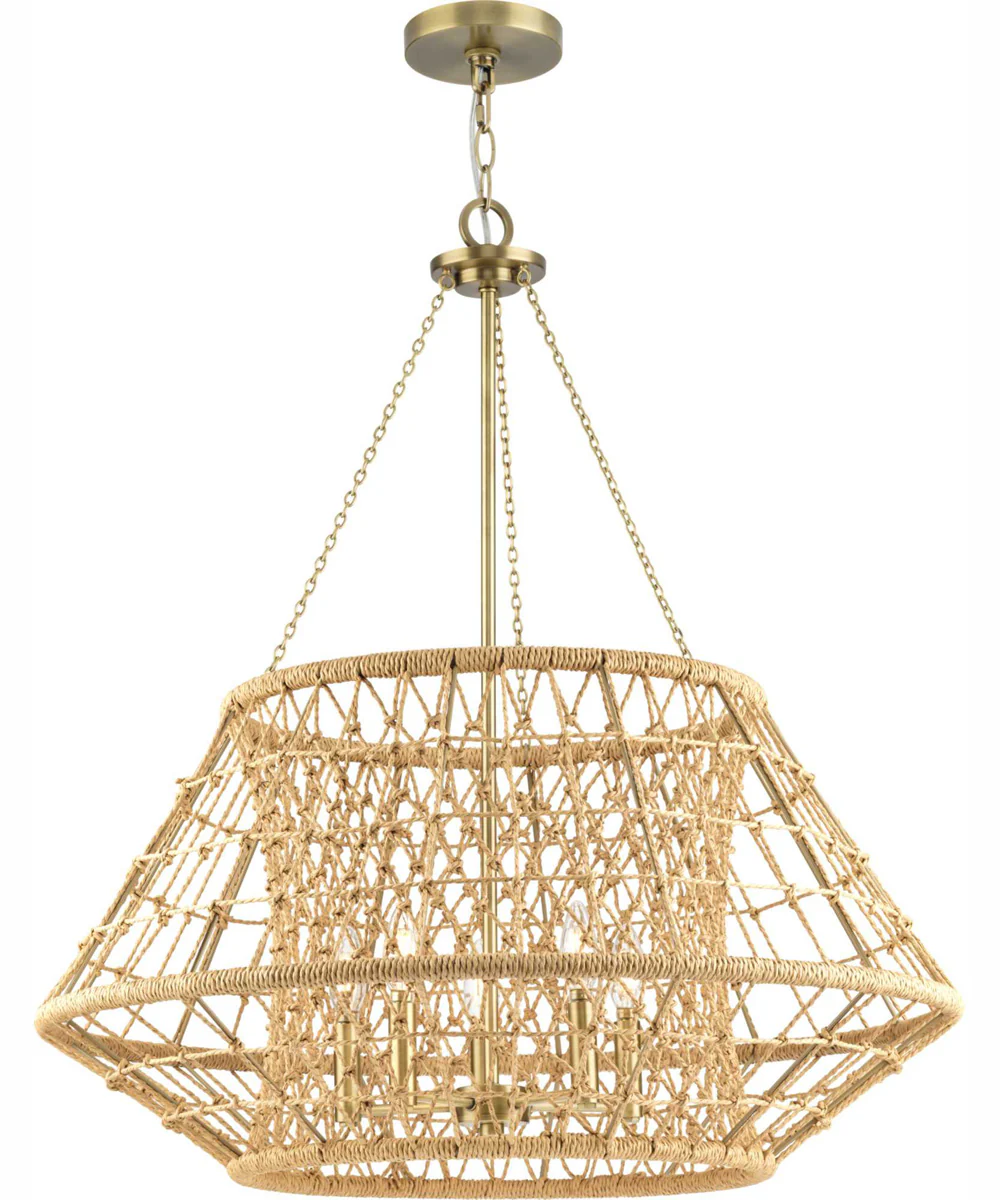 Laila 5-Light Coastal Chandelier with Woven Jute Accents Vintage Brass - Image 6