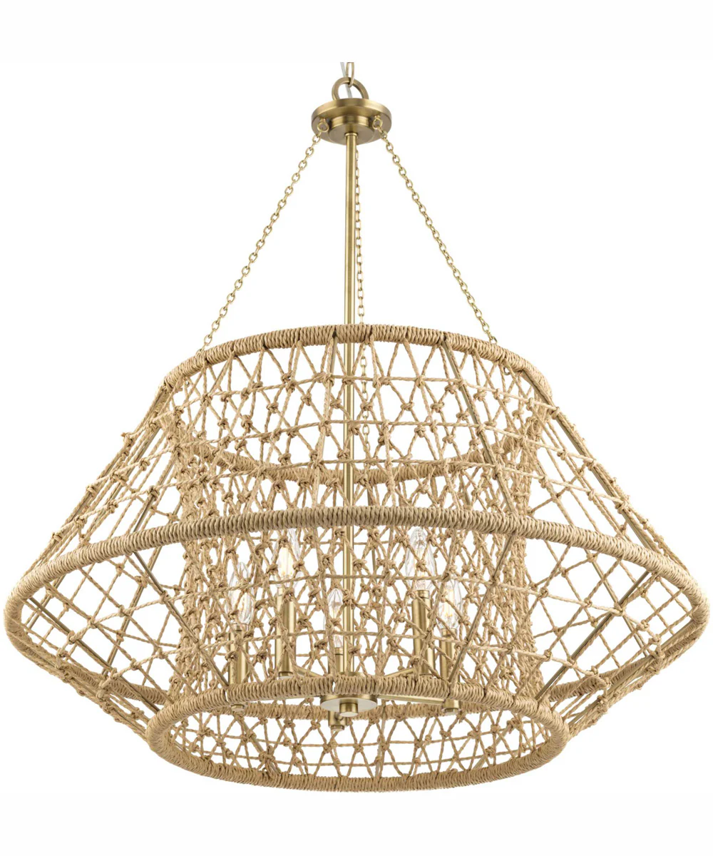 Laila 5-Light Coastal Chandelier with Woven Jute Accents Vintage Brass - Image 8