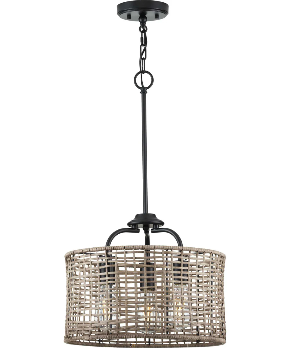 Lavelle 3-Light Mocha finish Rattan Convertible Semi-Flush Ceiling or Hanging Pendant Light Matte Black - Image 12
