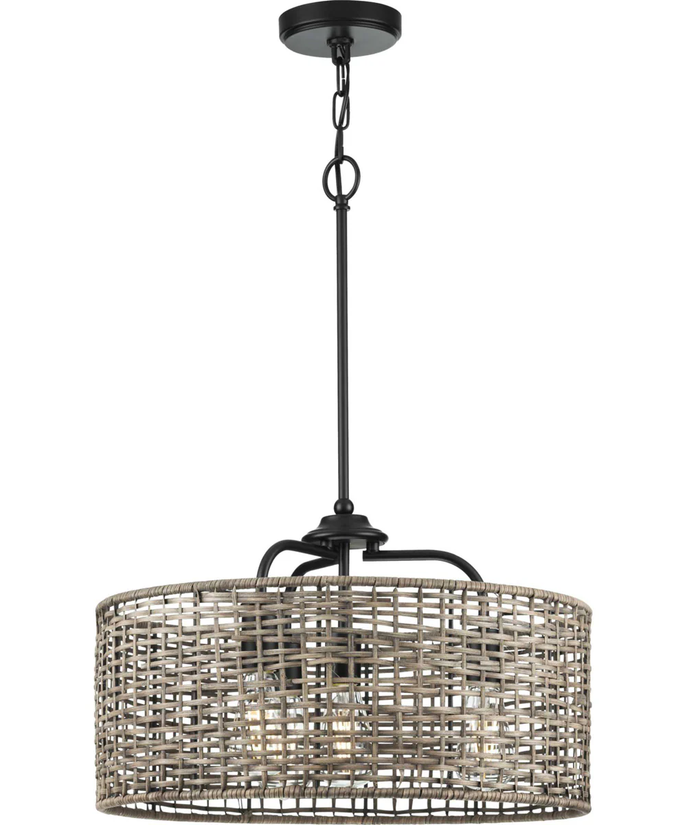 Lavelle 4-Light Mocha finish Rattan Hanging Pendant Light Matte Black - Image 5