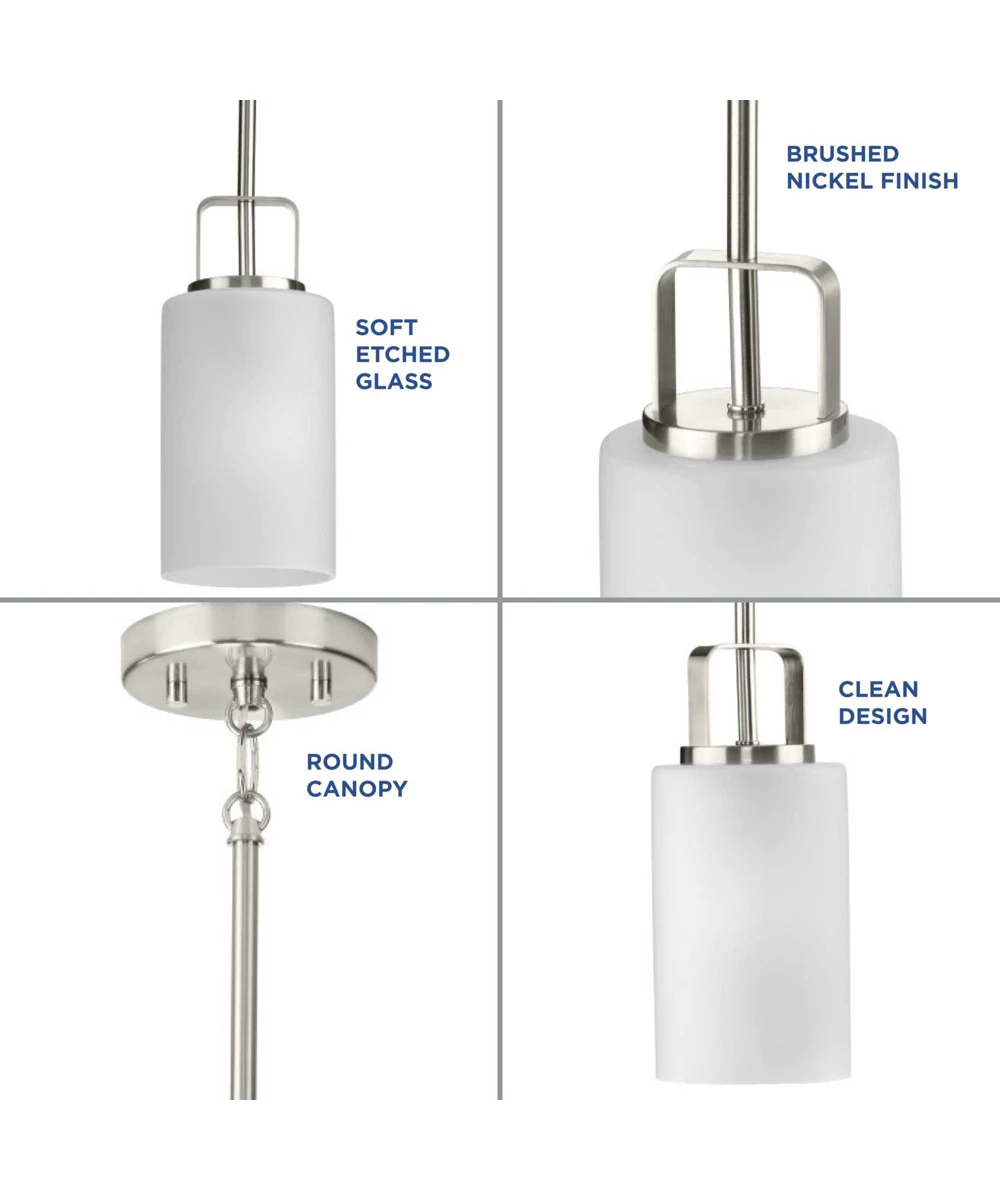 League 1-Light Etched Glass Modern Farmhouse Mini-Pendant Hanging Light Brushed Nickel - Image 4
