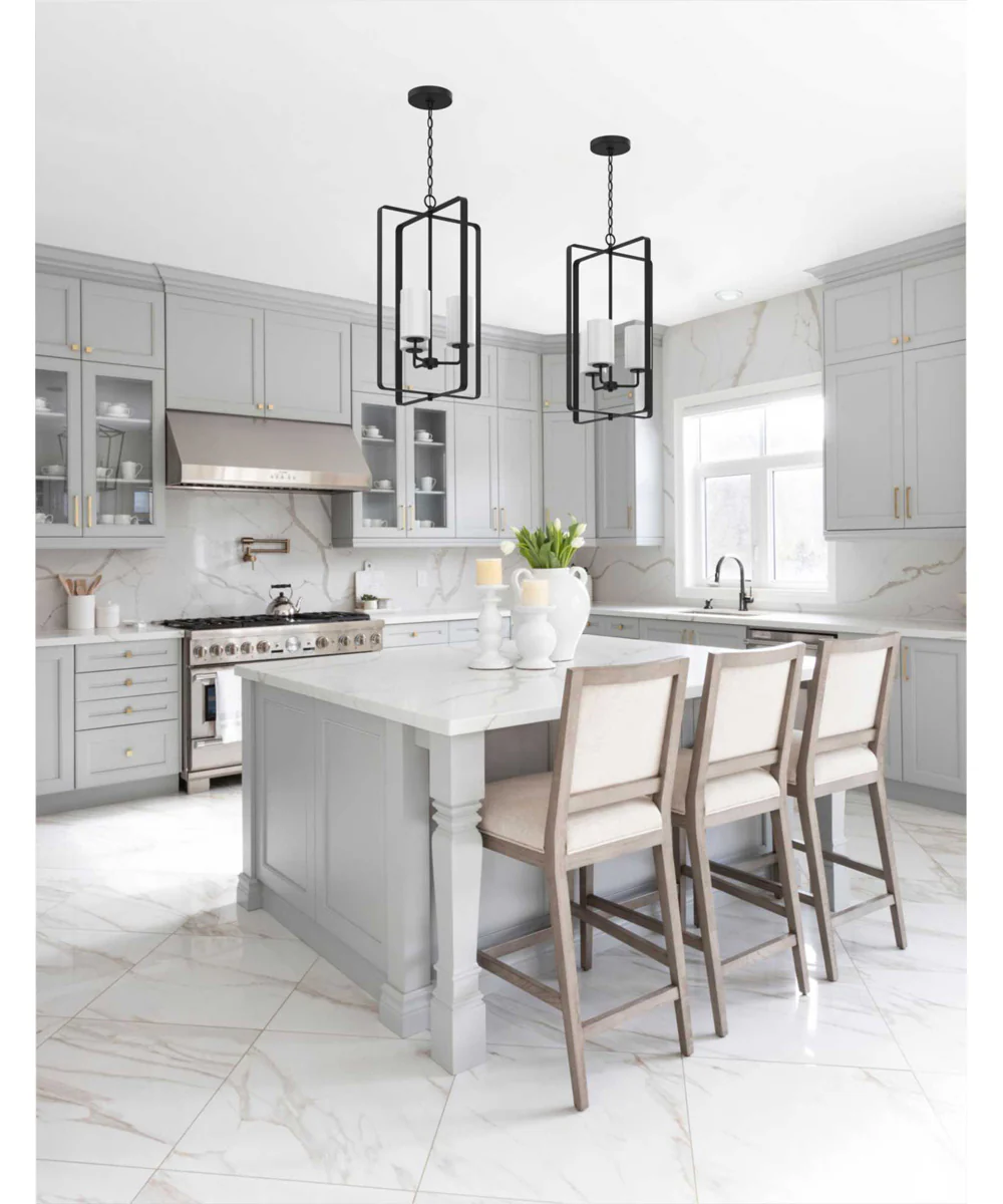 League 3-Light Etched Glass Modern Farmhouse Foyer Chandelier Light Brushed Nickel - Image 2
