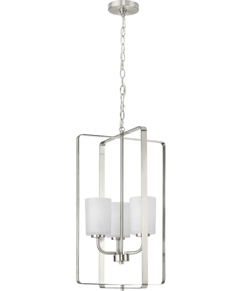 League 3-Light Etched Glass Modern Farmhouse Foyer Chandelier Light Brushed Nickel - Image 4