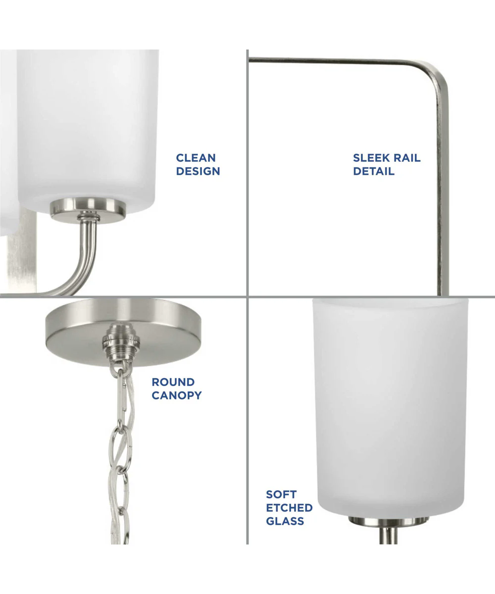 League 3-Light Etched Glass Modern Farmhouse Foyer Chandelier Light Brushed Nickel - Image 5