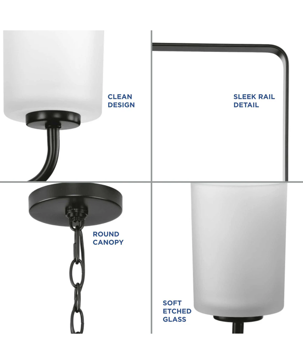 League 3-Light Etched Glass Modern Farmhouse Foyer Chandelier Light Matte Black - Image 3